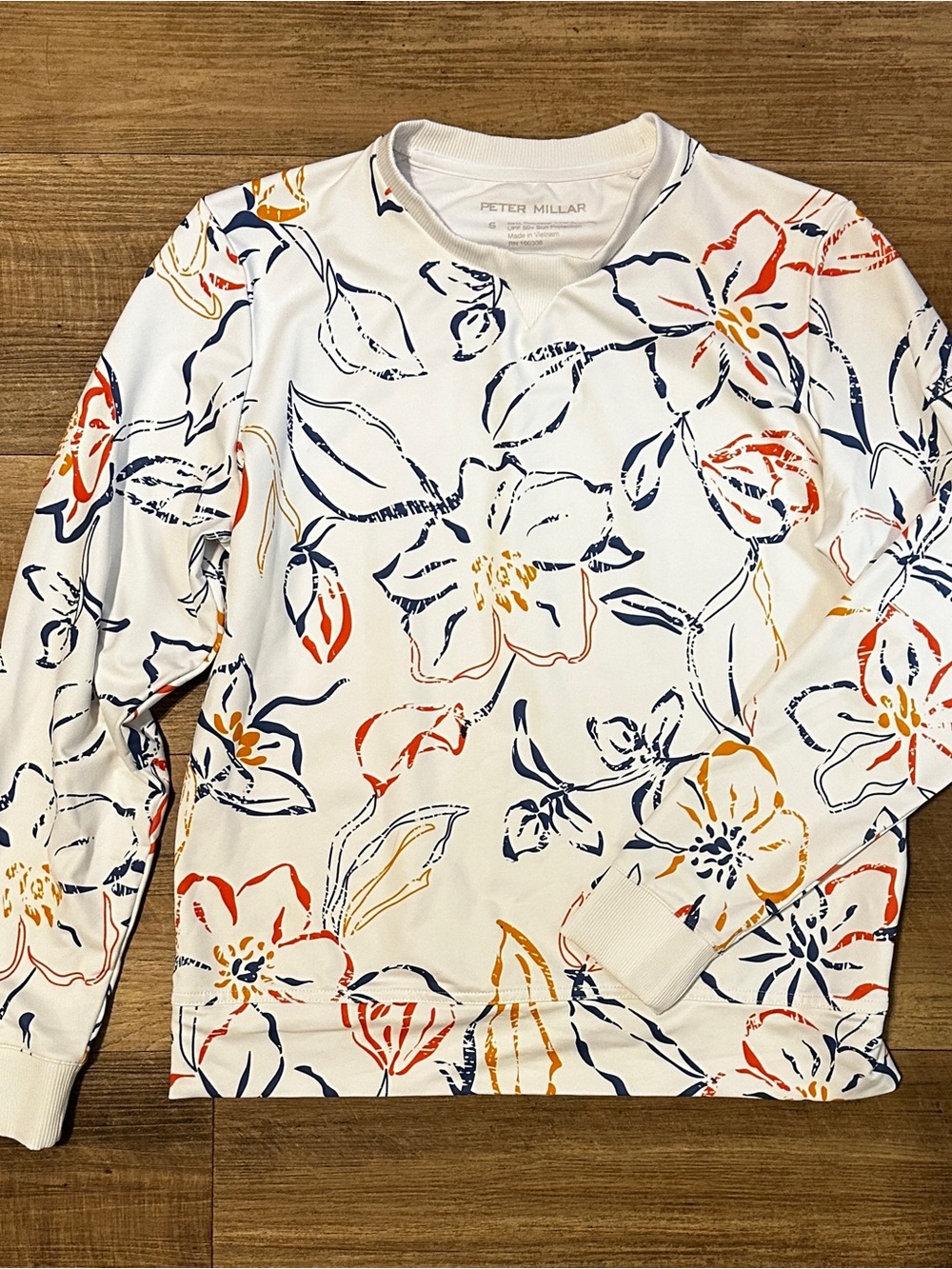 Peter Millar White Hibiscus Floral Crewneck Sweatshirt